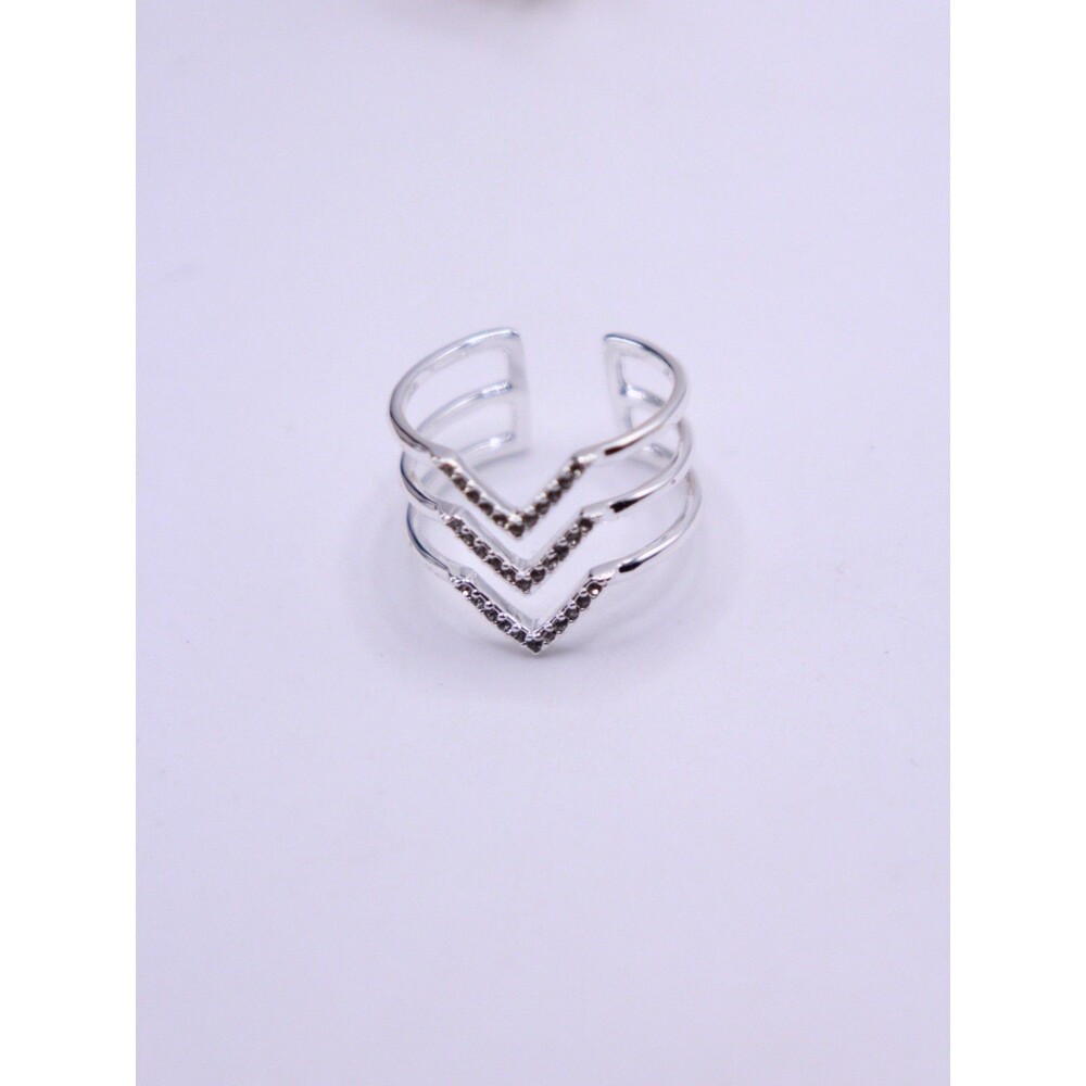 Stella And Dot Pavé Chevron Silver Tone Stacked Ring Adjustable Size 9